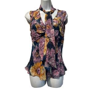 BCBGMAXAZRIA Silk Floral Necktie Sleeveless Blouse Size XS
